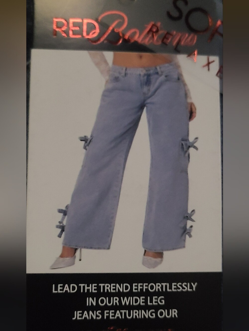 Wide Leg Bow-Trim Jeans